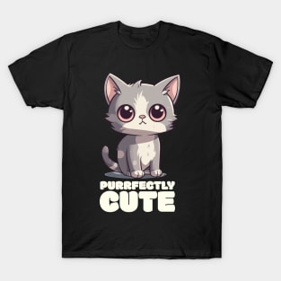 Purrfectly Cute" T-Shirt - Adorable Cartoon Kitten Design T-Shirt